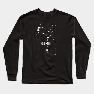 Gemini Zodiac Sign Constellation (White Print) Long Sleeve T-Shirt